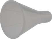 Gray plastic funnel with wide mouth opening and tapered spout for dispensing.