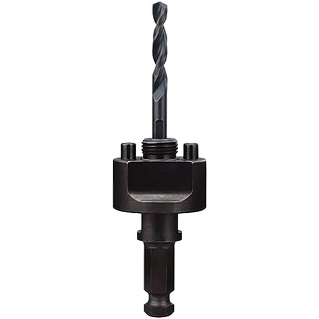 Black quick change arbor with threaded connection and spiral drill bit attached to top.