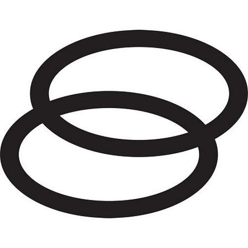 Two black rubber o-rings stacked at an angle on white background.