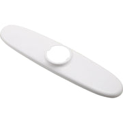 White elongated escutcheon plate with circular opening and raised trim ring for pull-out faucet installation.