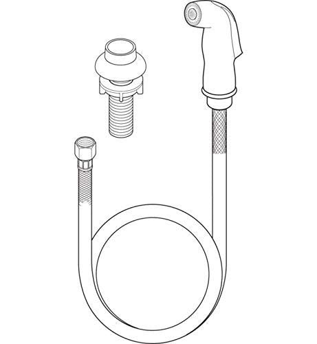 Side spray head with curved hose and threaded connection fitting in oil rubbed bronze finish.