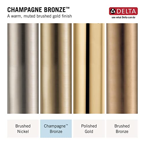 Champagne Bronze finish color swatch showing warm, muted brushed gold metallic tone compared to other Delta finishes.