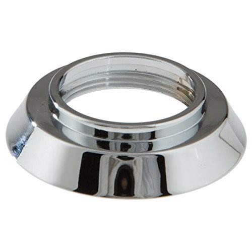 Chrome finish escutcheon ring with polished metal collar and threaded interior opening.
