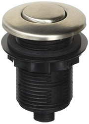 Satin nickel kitchen sink strainer with black threaded base and rubber gasket for installation.