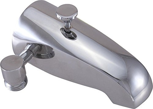 Chrome tub spout with pull-out diverter and detachable hand shower wand.