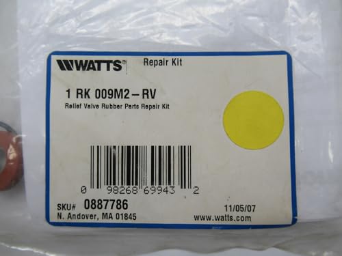 Watts relief valve rubber parts repair kit package with blue border, barcode, and yellow circular component visible.