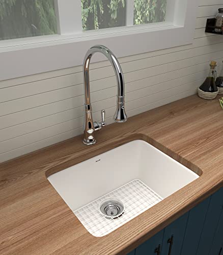 Rohl Allia 24" Fireclay Single Bowl Undermount Kitchen Or Laundry Sink in White - 6347-00