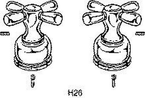 Two chrome metal cross handles with round bases shown in front and side views.