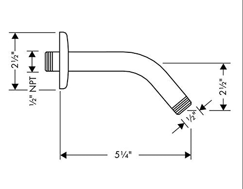 Rubbed bronze shower arm with 6-inch length, wall-mounted elbow connector with threaded inlet and angled outlet.