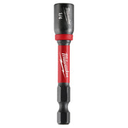 Milwaukee Shockwave magnetic nut driver with 1/4" hex drive, red and black body, approximately 2-9/16" length.