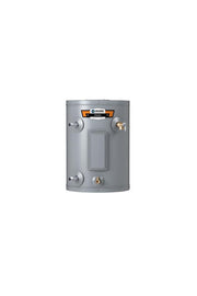 Compact gray electric water heater with orange and black State ProLine branding, four connection ports, and rectangular acces