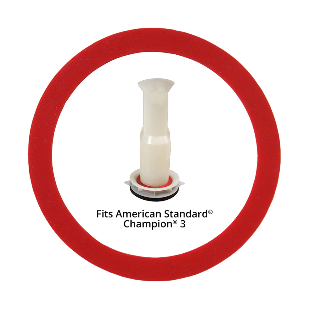 3-inch white plastic flush valve seal with red and black rubber gasket ring.