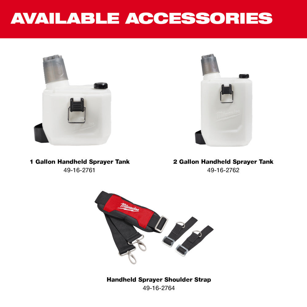 Red and black shoulder strap with metal clips and padding for handheld sprayer tanks.