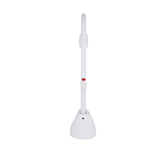 White instant hot water dispenser faucet with tall curved spout and conical base featuring red indicator light.