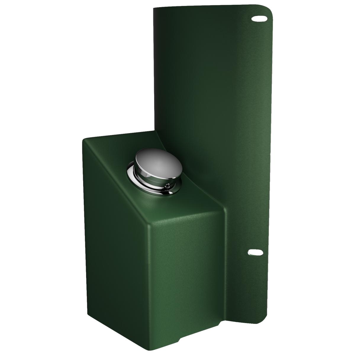 Evergreen foot pedal accessory with chrome button mounted on angled front panel of enclosed housing.