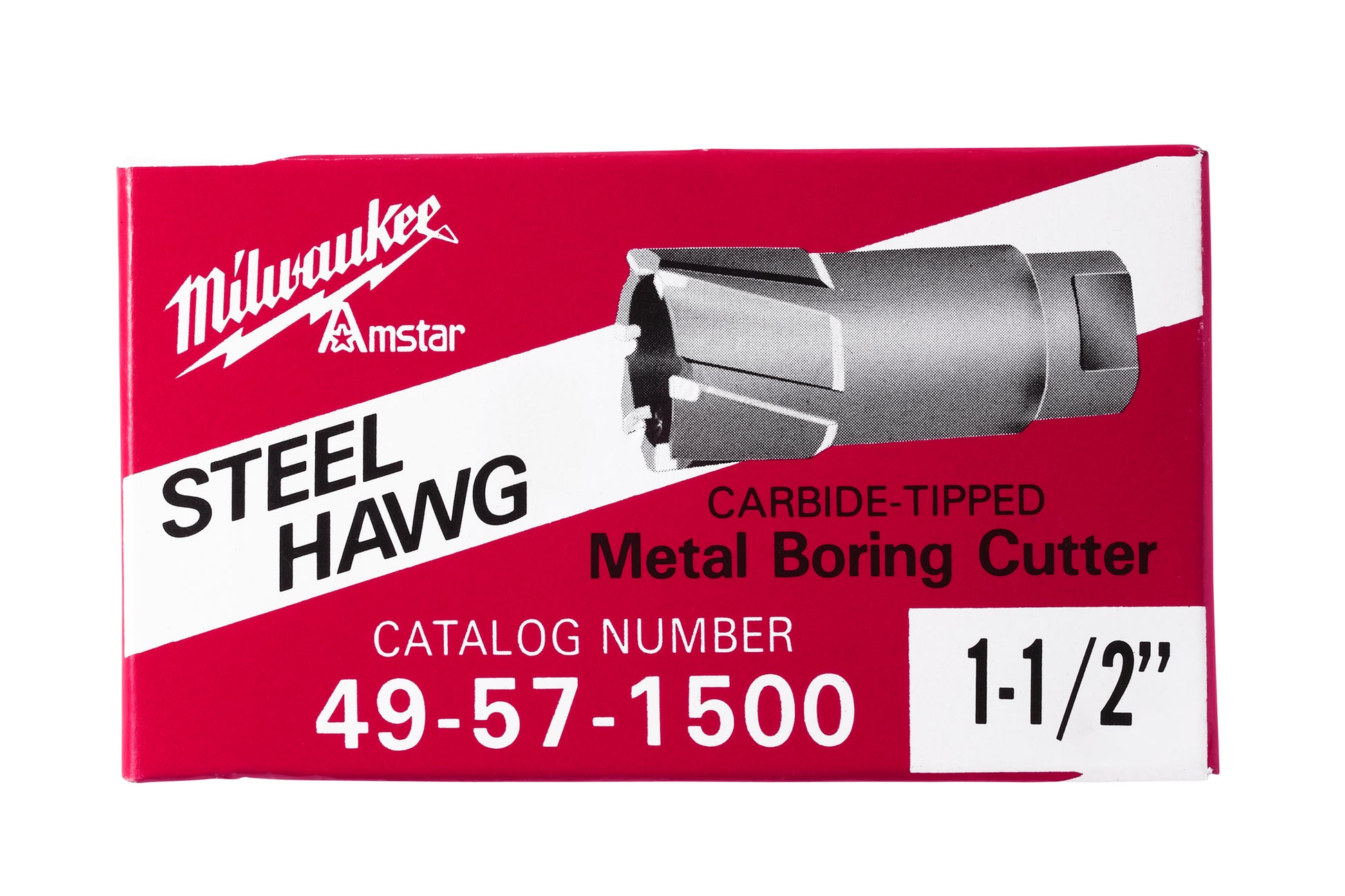 Steel Hawg 1-1/2 inch carbide-tipped metal boring cutter with threaded steel body in packaging.