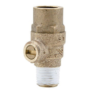 Brass test cock with 1/4" male and female connections, featuring a side-mounted lever handle.
