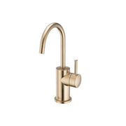Brushed bronze instant hot water dispenser faucet with curved spout and single lever handle.