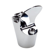 White and chrome water bubbler fountain with curved spout and pedestal base.