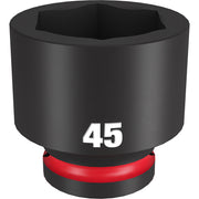 Black 3/4" drive socket with hexagonal opening and red grip band, labeled 45MM.
