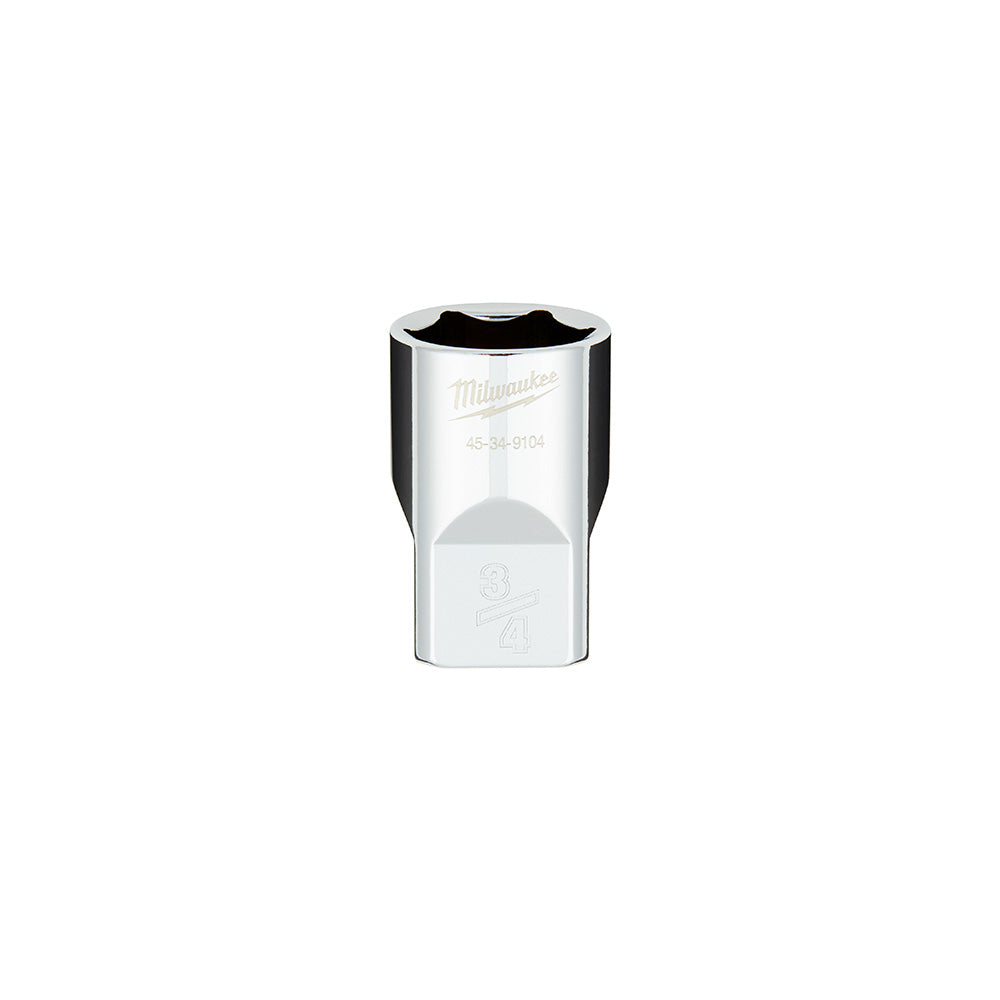 Milwaukee 1/2 in. drive 3/4 in. SAE 6-point socket with flat sides and black grip insert.