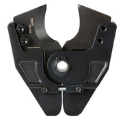 Black metal press jaw with curved upper arms, textured grip pads, and center adjustment screw for M18 copper/aluminum crimpin