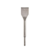 Steel tile chisel with flat rectangular head and SDS Plus shank for rotary hammer use.