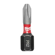 Milwaukee Shockwave Phillips #2 impact driver bit with red and black band on gray metal shaft.