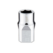 Chrome 3/8 in. drive 6-point socket with hexagonal opening and Milwaukee branding on cylindrical body.