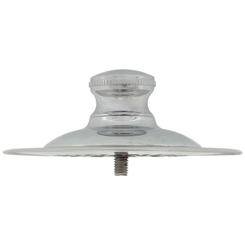 Chrome-plated push-pull tub drain closure with grid strainer, silicone ring, and threaded center post.