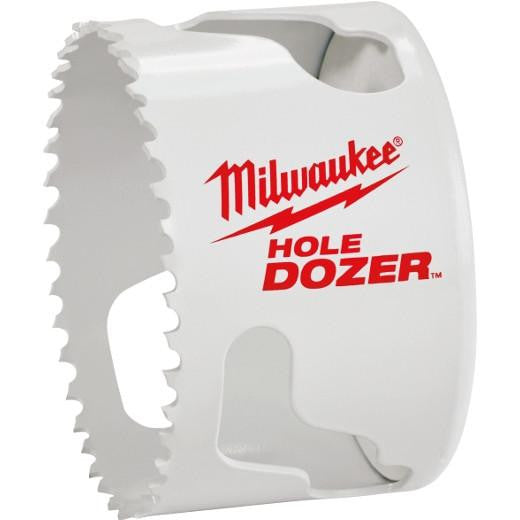 Milwaukee HOLE DOZER bi-metal hole saw with serrated cutting edge and white plastic body, 3-3/4 inch diameter.