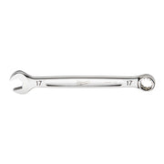Silver 17mm combination wrench with open end on left and closed ring end on right, marked "17" on both ends.