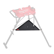 Black triangular shelf with drainage holes, designed to attach beneath Milwaukee leveling tripod vise stand.