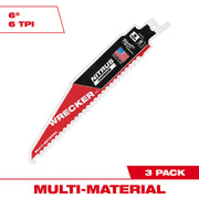 Milwaukee WRECKER 6" reciprocating saw blade with nitrus carbide teeth and red and black body.