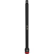 Black Milwaukee 1/4" drive socket extension with red grip collar at base and white markings on shaft.