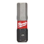 Milwaukee Shockwave 6mm hex impact insert bit with gray metal shaft and red brand band.