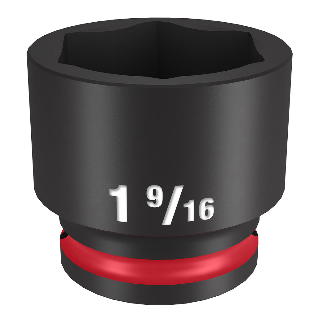 Black 1-9/16" socket with red band and hexagonal interior opening for 1/2" drive.