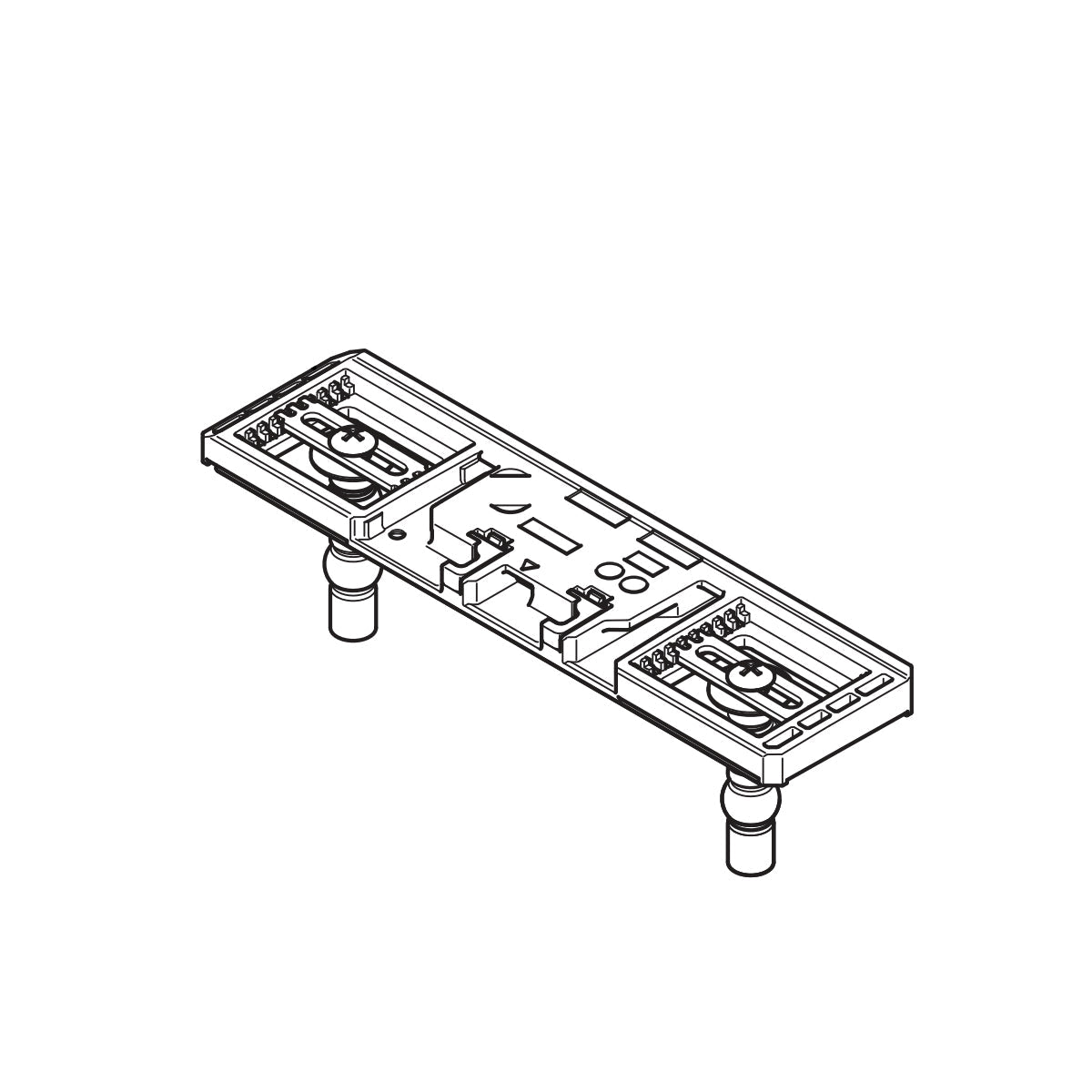 TOTO Washlet A2 base plate assembly with electrical connectors and mounting feet shown in isometric view.