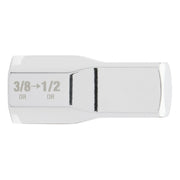 Silver socket adapter labeled "3/8→1/2 DR" with female and male drive connections.