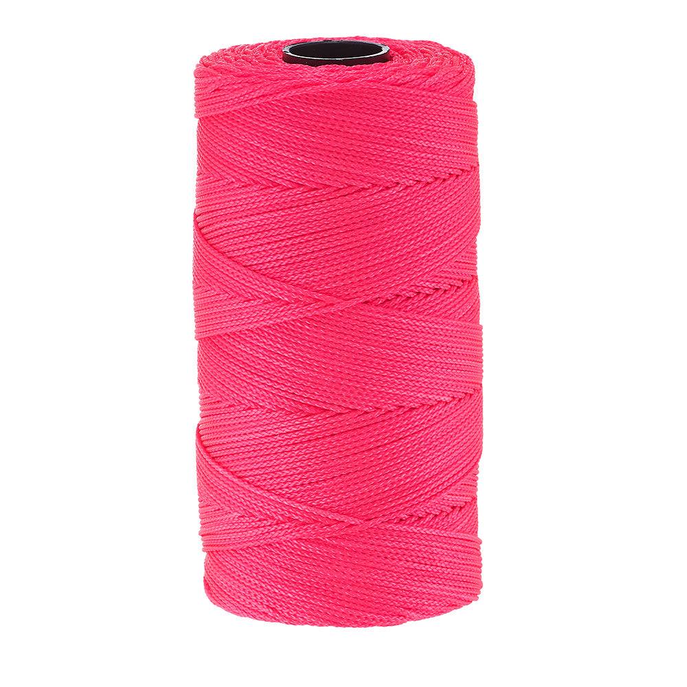 Pink braided nylon line wound on a spool with black center hub.
