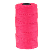 Pink braided nylon line wound on a spool with black center hub.