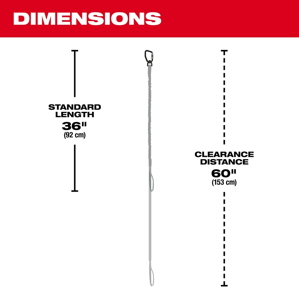 Gray nylon lanyard with metal carabiner clip, 36 inches long with 60 inches clearance distance marked.