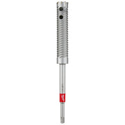 Silver SDS Plus rebar cutter bit with spiraled flutes, cutting head at top, and red band near shaft base.