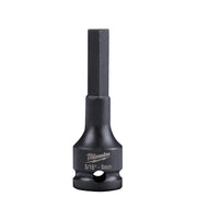 Black Milwaukee Shockwave hex bit socket with 3/8 inch drive and 5/16 inch - 8mm hex bit head.