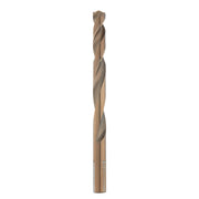 Cobalt twist drill bit with bronze metallic finish and spiral flutes along cylindrical shaft.