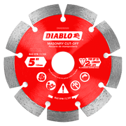 Red diamond segmented cut-off disc with gray teeth, 5 inch diameter, for masonry cutting applications.