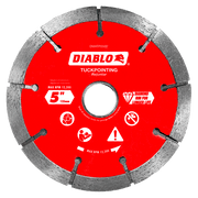 5-inch diamond tuck point blade with segmented diamond rim, red center hub, and black metal mounting arbor for masonry cuttin