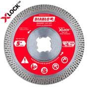5-inch Diablo diamond masonry cut-off blade with red center hub and X-LOCK arbor compatibility.
