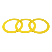 Three yellow rubber seals arranged in a row, overlapping at the edges.