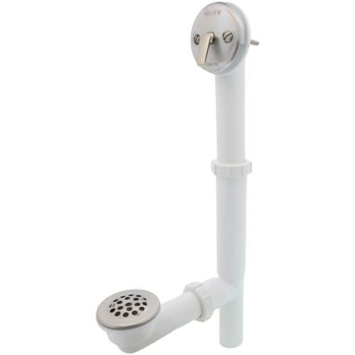 Watco Series 500 Quick Adjust Trip Lever Bath Waste Kit for Tubs up to 16" - PVC Plastic Waste, Overflow, and Metal Strainer Grid in Brushed Nickel - 500-TQ-PVC-BN